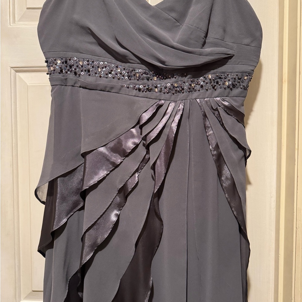 Midnight Velvet Gray Embellished Asymmetrical Gown